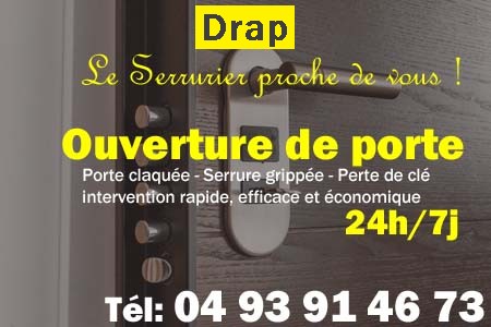 Ouverture de porte Drap - Porte claquée Drap - Porte fermée Drap - serrure bloquée Drap - serrure grippée Drap